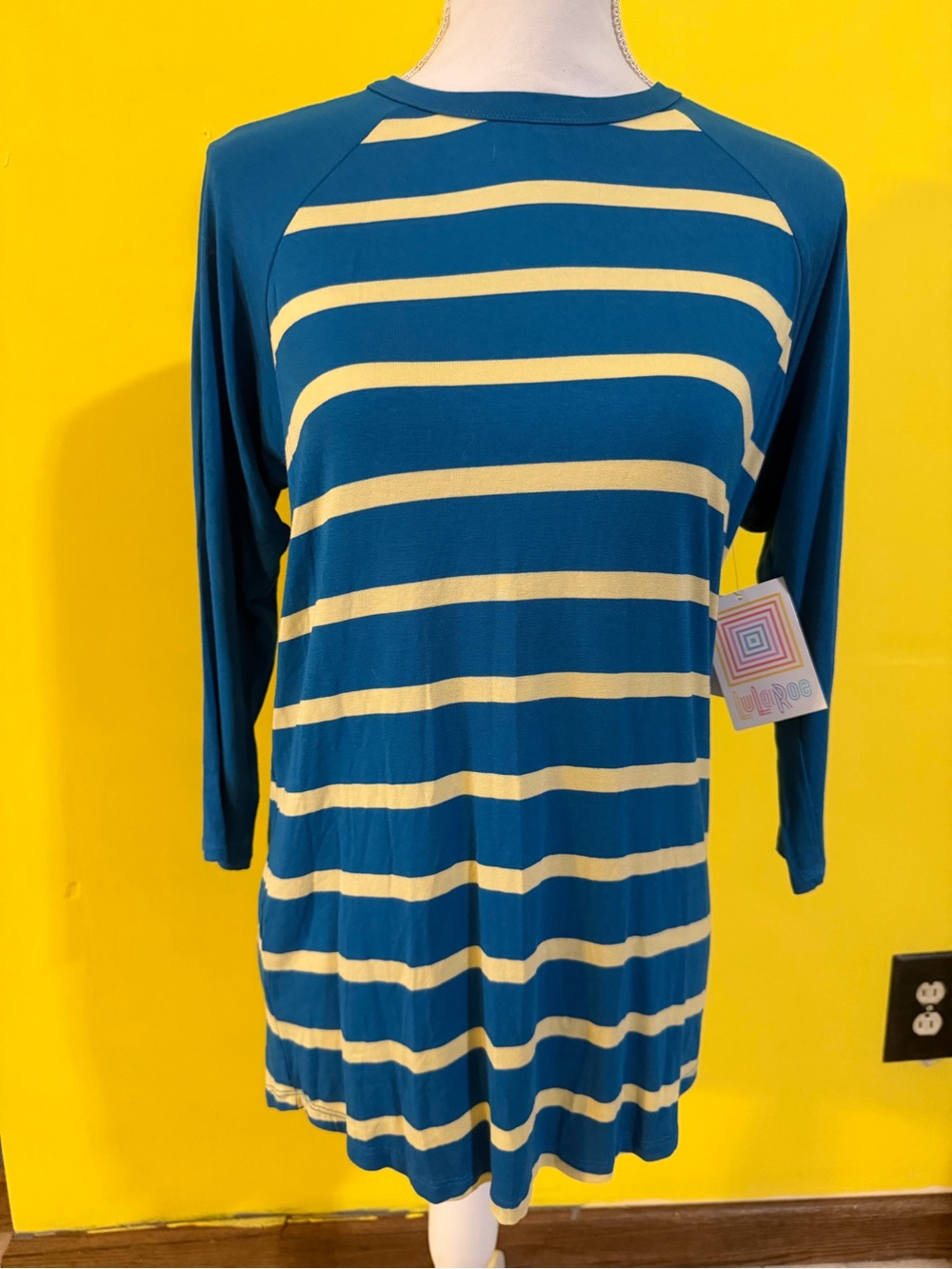 Striped Teal and Cream Long-Sleeve Women's Top Lularoe Randy
